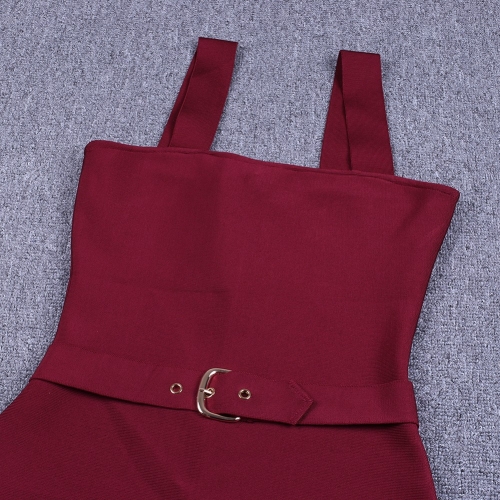 Wine Red Strap Girdling Bandage Dress K215(5)