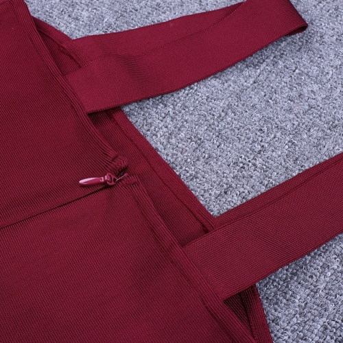 Wine Red Strap Girdling Bandage Dress K215(8)