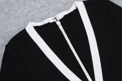 White-Stripe-Short-Sleeve-Black-Bandage-Dress-K956-3