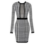 Black White Figure Mesh Hollow Bandage Dress K166 1