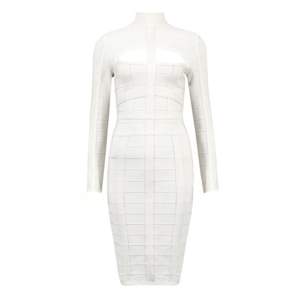 WHITE CUT OUT LONG SLEEVE BANDAGE DRESS K286 1