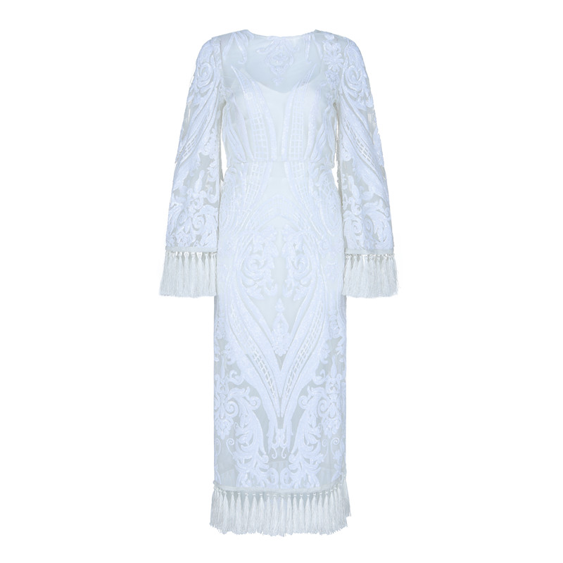 White Sequined Mesh Maxi Dress K338 21