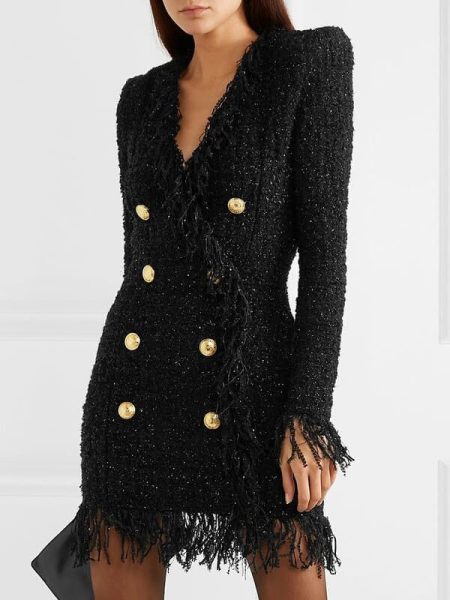 Black-Fringed-Dress-with-Gold-Check-Blazer-Dress-K680-1