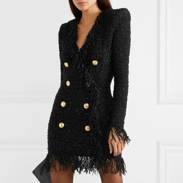 Black-Fringed-Dress-with-Gold-Check-Blazer-Dress-K680-1