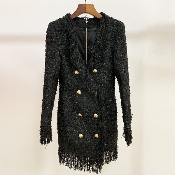 Black-Fringed-Dress-with-Gold-Check-Blazer-Dress-K680-2