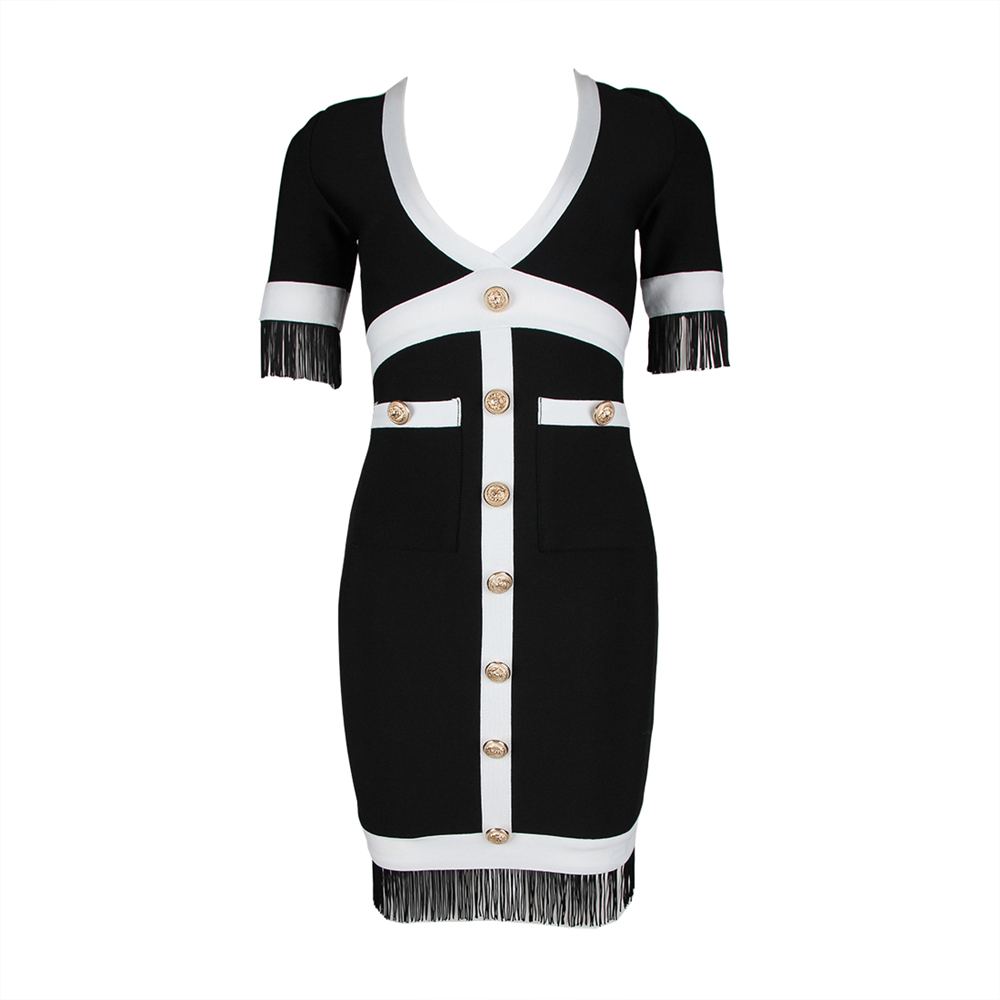 White-Stripe-Short-Sleeve-Black-Bandage-Dress-K956-1_副本11