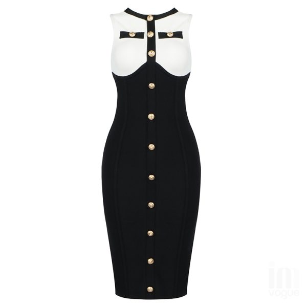 White-And-Black-Sleeveless-Bandage-Dress-K1102-14