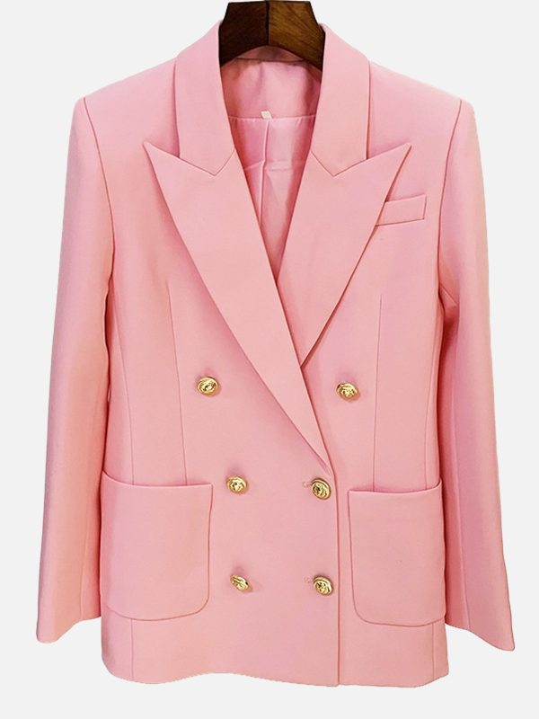 Double Breasted Pink Blazer D007 1