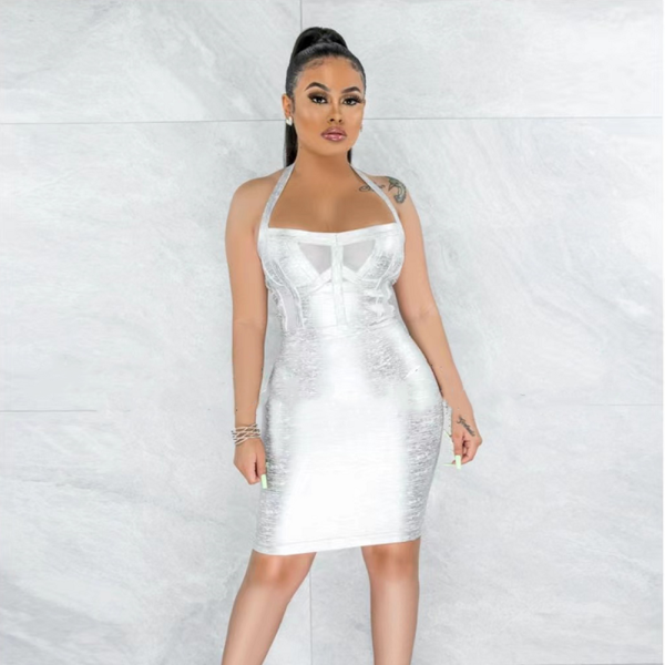 Metallic Halter Bandage Dress B1211 3