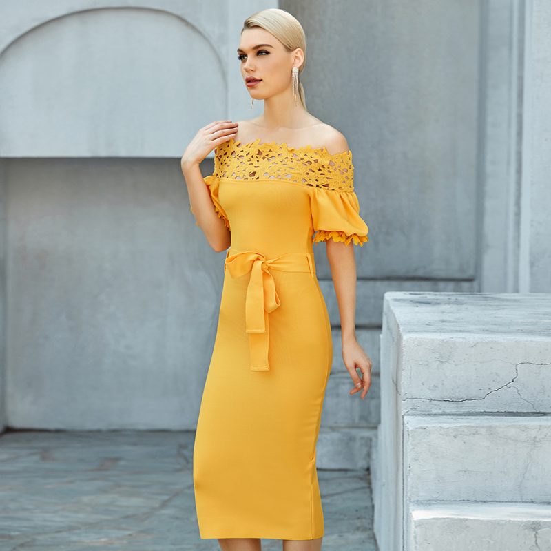 Off Shoulder Lace Bandage Dress B1205 6