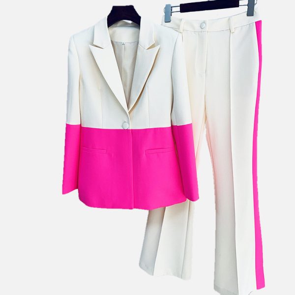 White-And-Deeppink-Splicing-Blazer-Set-D025-3_1