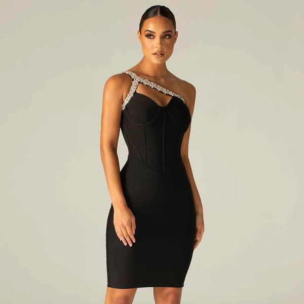 Rhinestone One Shoulder Bandage Dress B1278 23