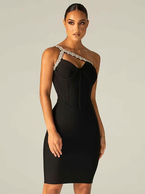 Rhinestone One Shoulder Bandage Dress B1278 23