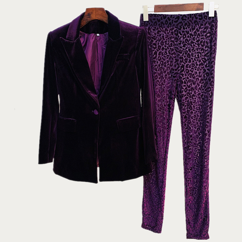 Purple Leopard print Blazer Set D067 13