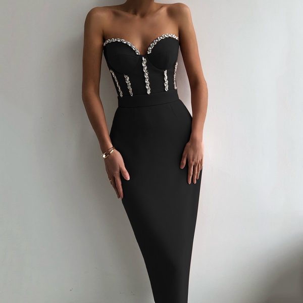 Fancy Diamond Strapless Bandage Dress B1414 18