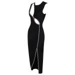 Aubrey Hollow Crystal Split Bandage Dress B147838