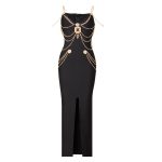 MSMUSI 2023 New Fashion Women Sexy Strap Jewelr Chain Bandage Sleeveless Backless Bodycon Party Club Slit 1