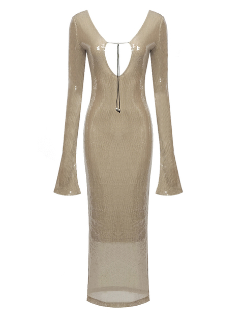 Sexy Deep V Long Sleeve Backless Sequins Long Dress Elegant Khaki Luxury Sequins Bodycon Maxi Dress 1.jpg 640x640 1