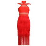 2022 New Autumn Stylw Women Sexy Off the Shoulder Bodycon Tassel Mid calf Dress Rayon Bandage 3