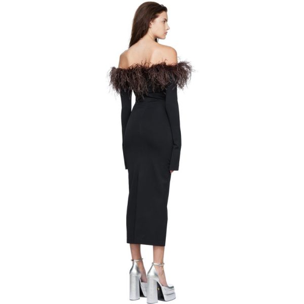 Autumn Winter Bandage Dress New Slash Neck Ostrich Feather French Retro Elegant Long Sleeve Off the 2