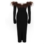 Autumn Winter Bandage Dress New Slash Neck Ostrich Feather French Retro Elegant Long Sleeve Off the 4