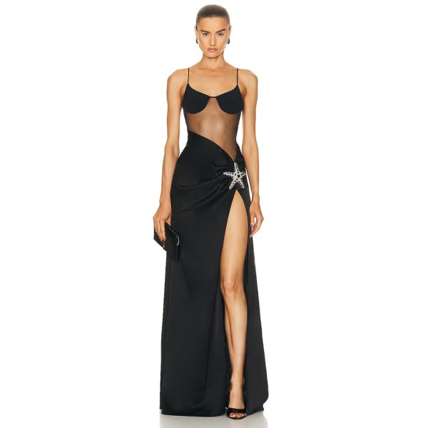 Sexy-Suspender-Tube-Top-Perspective-Waist-Crystal-Diamond-High-Slit-Long-Evening-Dress