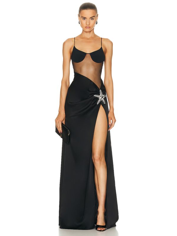 Sexy-Suspender-Tube-Top-Perspective-Waist-Crystal-Diamond-High-Slit-Long-Evening-Dress