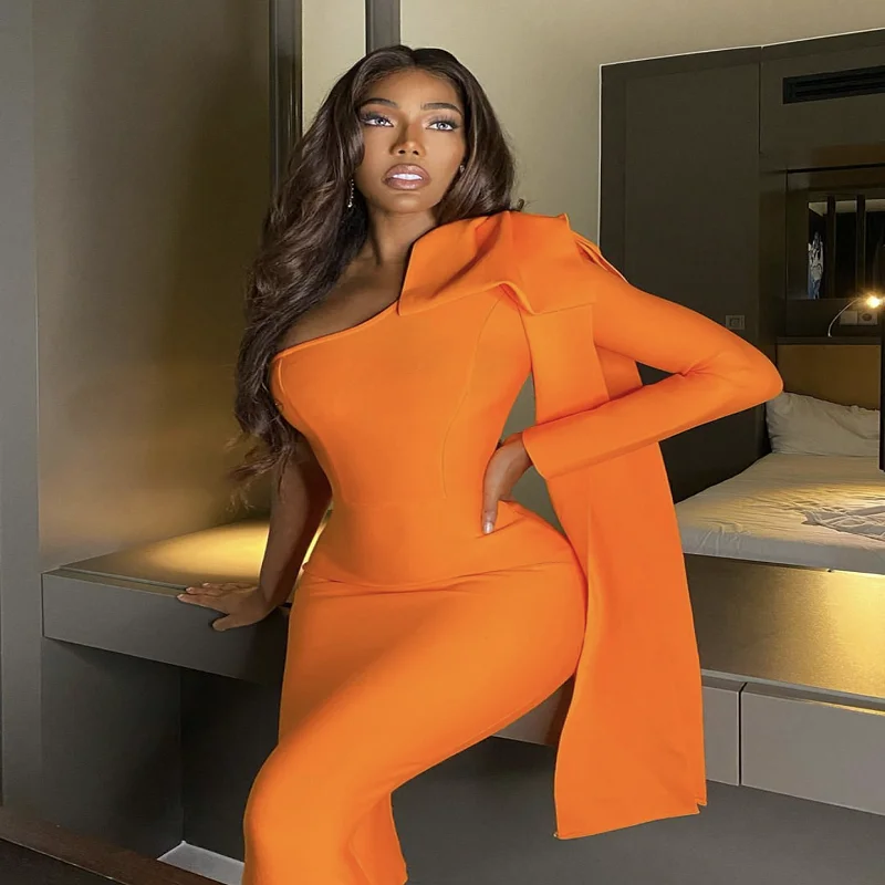 High-Quality-Blue-Orange-Runway-Bownot-One-Shoulder-Long-Sleeve-Rayon-Bandage-Dress-Cocktail-Party-Bodycon-1