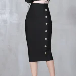 2022-Summer-Elegant-Midi-Pencil-Skirt-High-Waist-Bandgae-Skirt-Black-Elastic-Bandage-Skirts-Button-Women