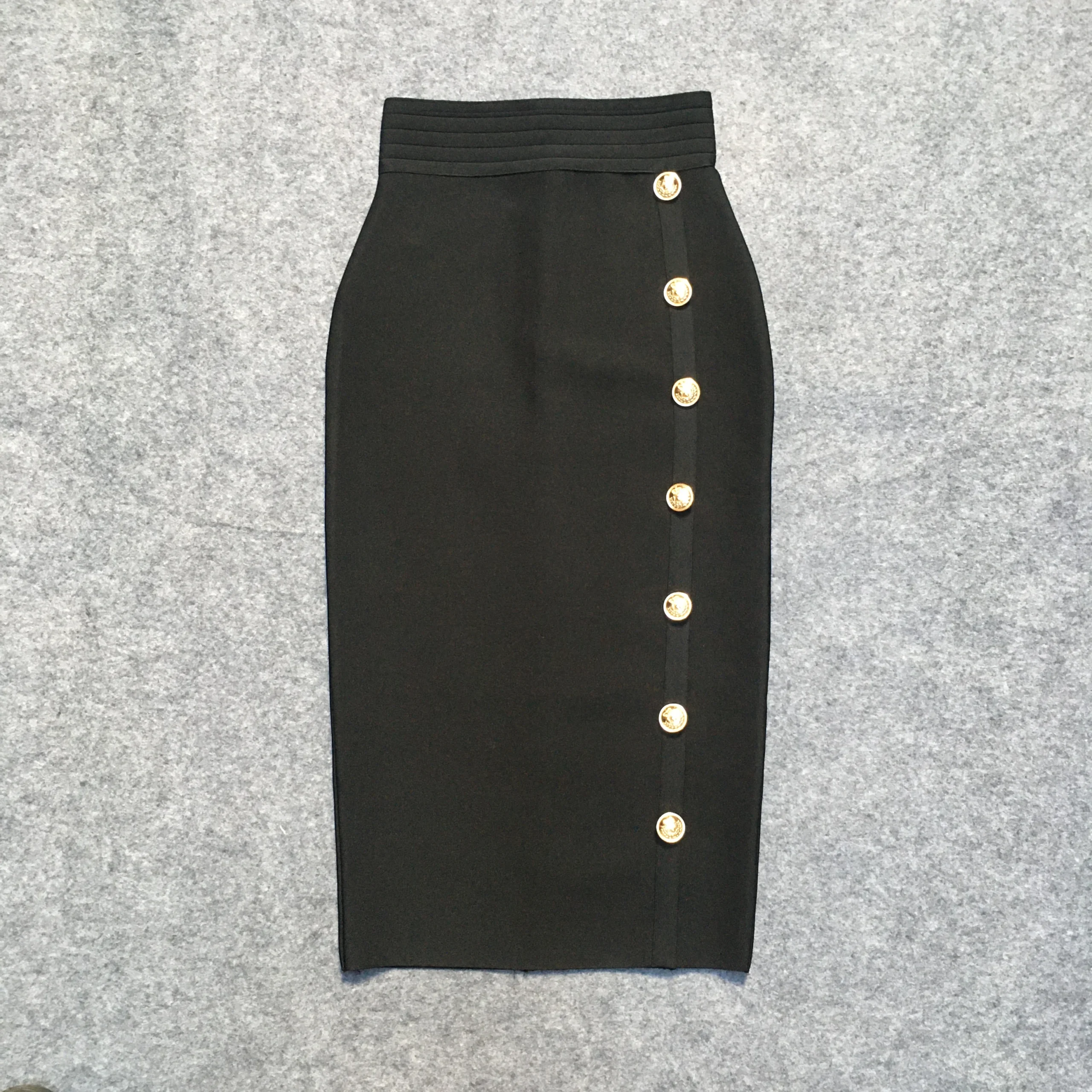 2022-Summer-Elegant-Midi-Pencil-Skirt-High-Waist-Bandgae-Skirt-Black-Elastic-Bandage-Skirts-Button-Women-3