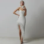 2023-New-Elegant-Club-Party-Dress-Women-Sexy-Feathers-Bodycon-Clothes-Strapless-Bandage-Dresses