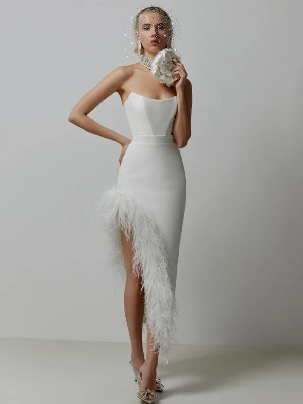 2023-New-Elegant-Club-Party-Dress-Women-Sexy-Feathers-Bodycon-Clothes-Strapless-Bandage-Dresses