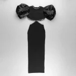 2023-New-Summer-Dress-Black-Puff-Sleeve-Elegant-Beading-Women-Dress-Long-Bandage-Party-Club-Maxi-3