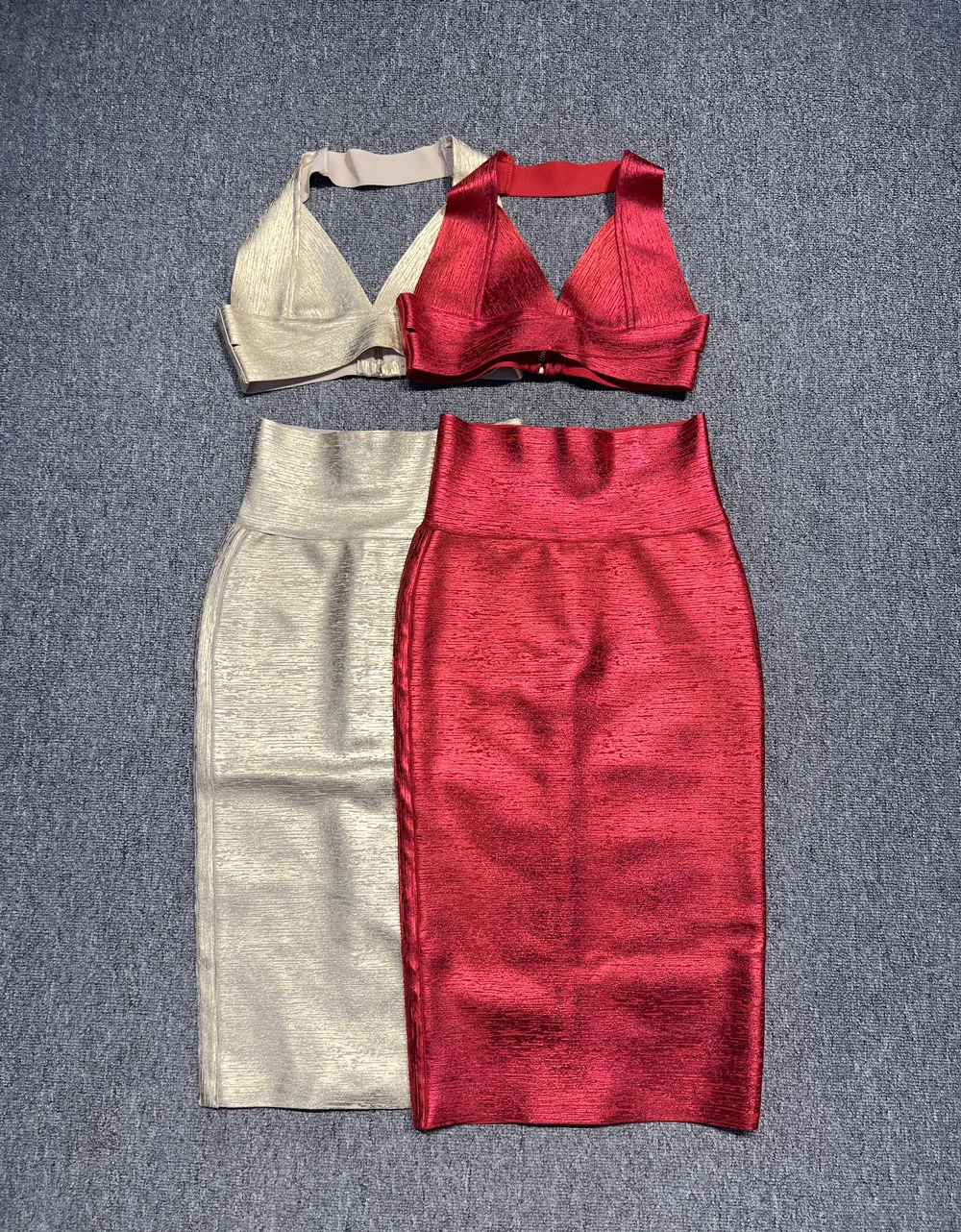 Gold-Red-Color-Women-Sleeveless-Sexy-Halter-2-Pieces-Bodycon-Mid-calf-Dress-Fashion-Nightclub-Party-4