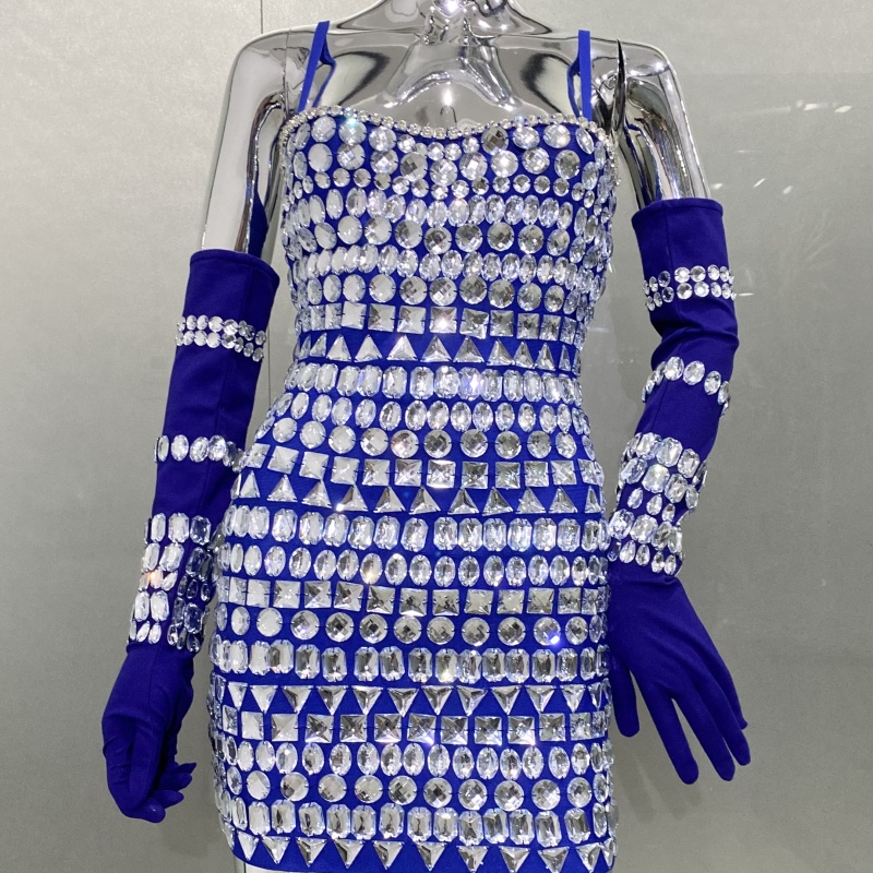 Beads Diamond Decoration Gloves Bandage Dress (2)
