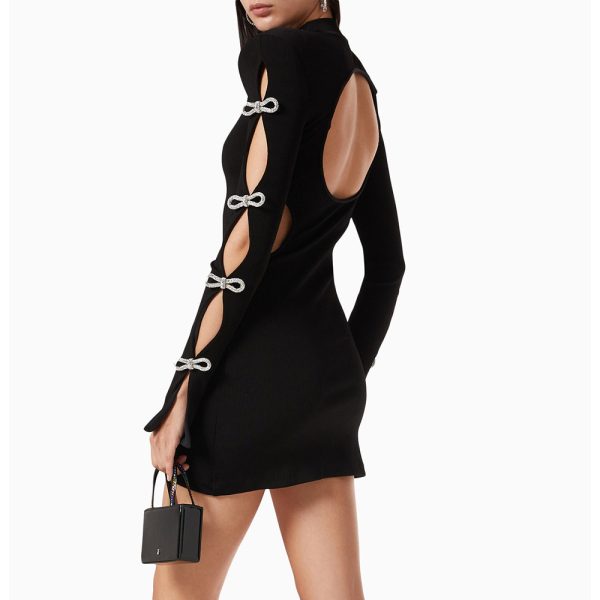 Bow Crystal Long Sleeve Stretch Bodycon Bandage Dress