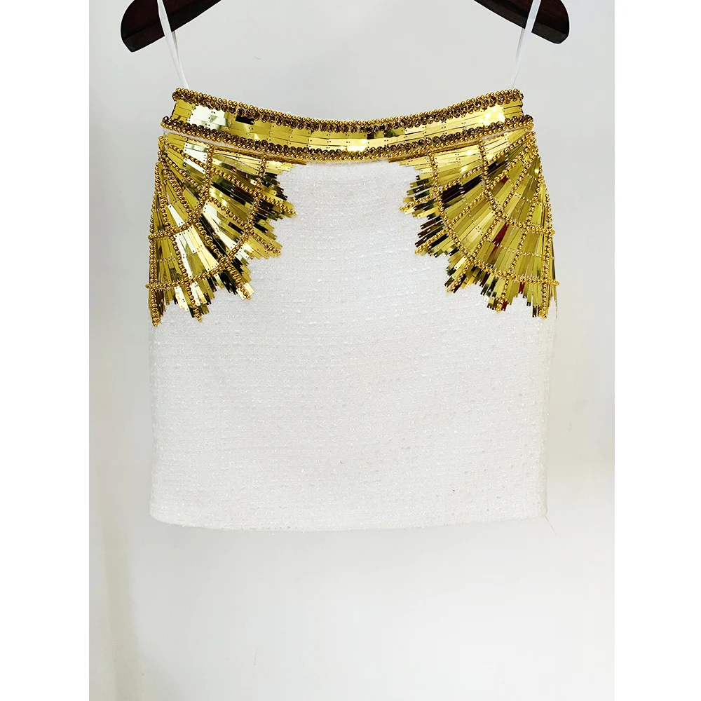 Chic-Gold-Sequins-Beading-Sexy-Stylish-Women-Halter-Vest-Mini-Skirt-2-Pcs-Set-Party-White-1