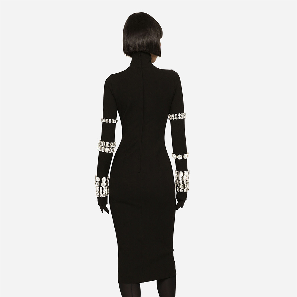 Crystal Bandage Black Midi Dress (1)