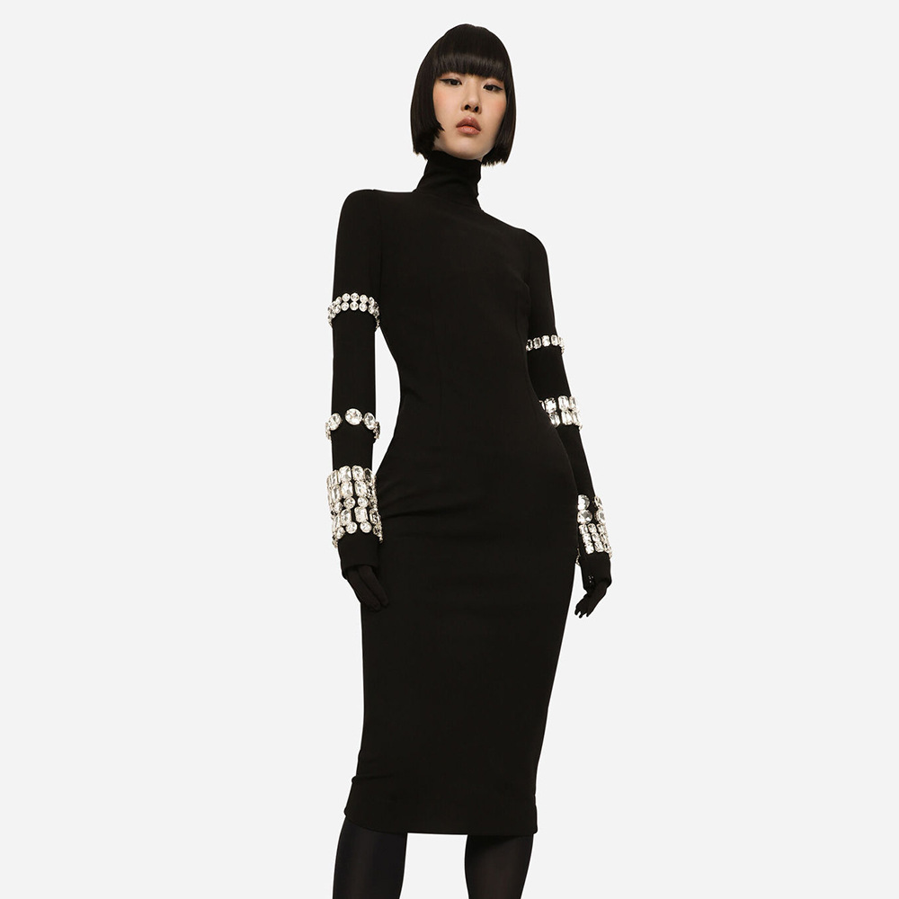 Crystal Bandage Black Midi Dress (2)