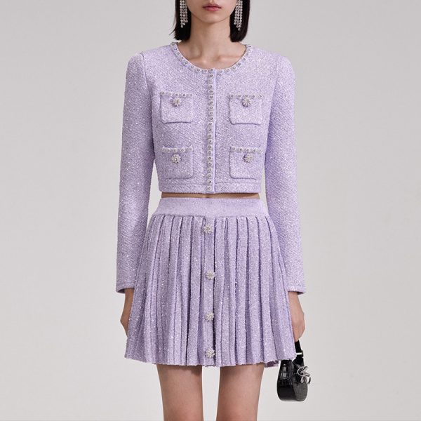 Lilac Tweed Diamonds Chic Suits (1)