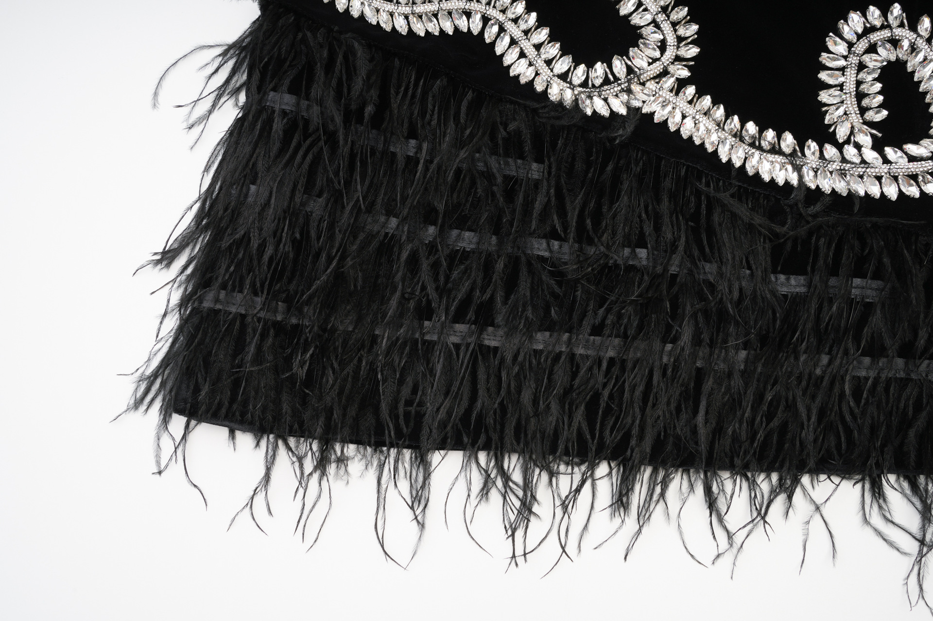 Luxury Crystal Design Velvet Mini Feather Dress (1)