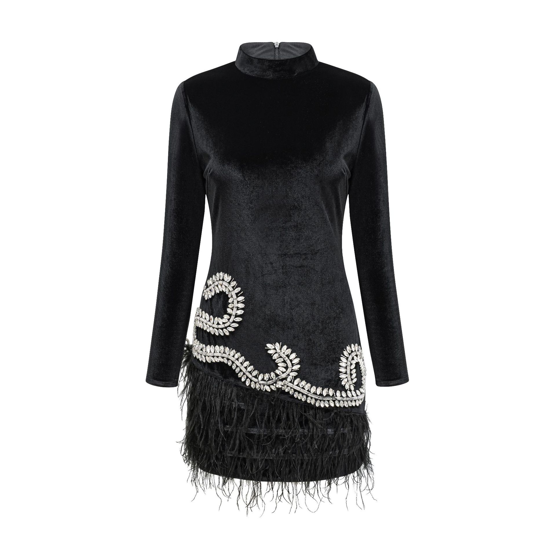 Luxury Crystal Design Velvet Mini Feather Dress (10)