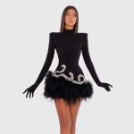 Luxury Crystal Design Velvet Mini Feather Dress (13)