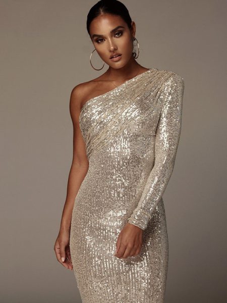 One Shoulder Sparkle Glitzy Sequins Dress (6)