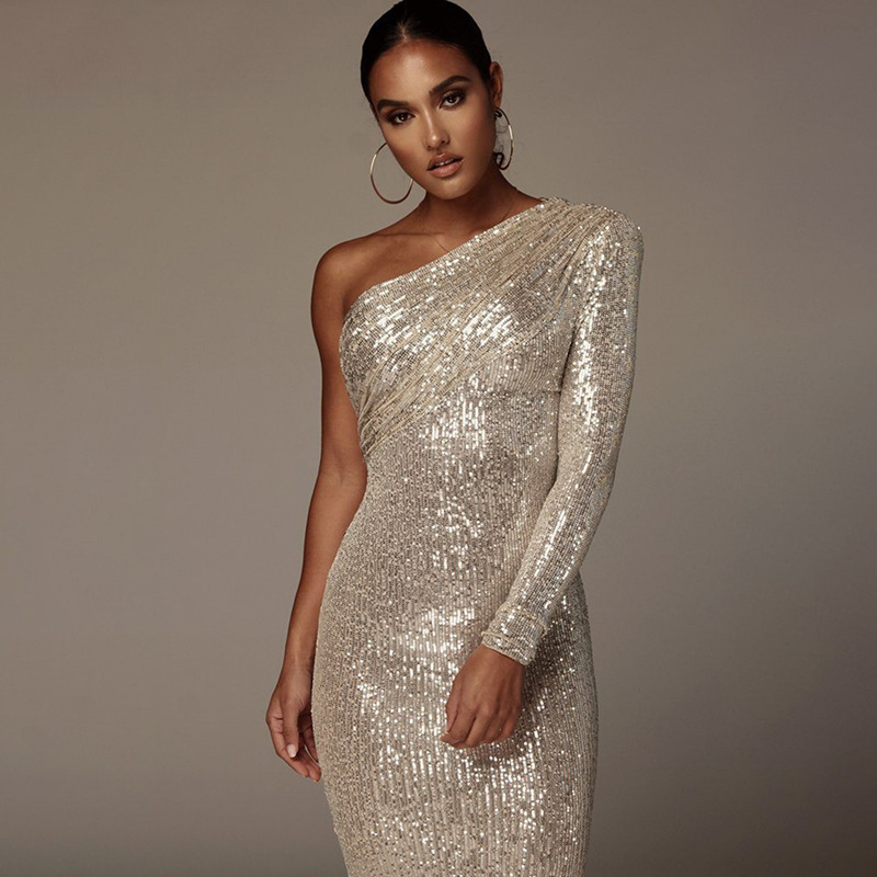One Shoulder Sparkle Glitzy Sequins Dress (6)