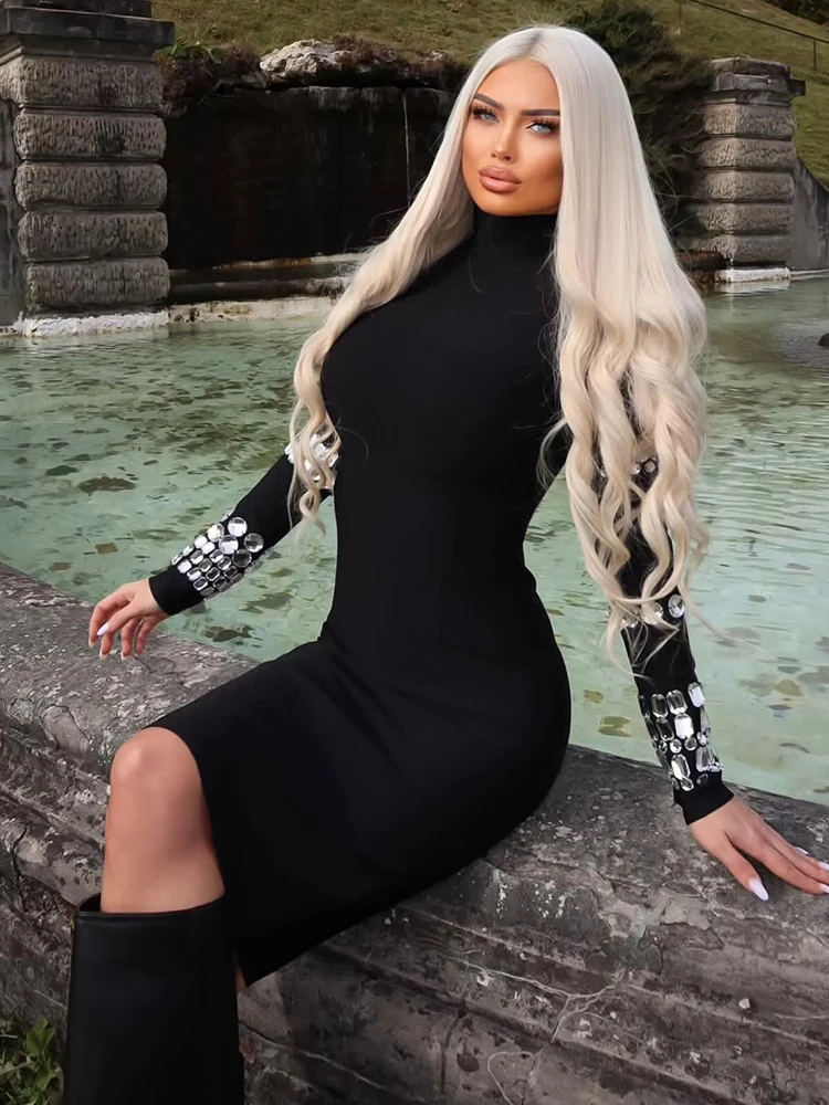 VC-Luxury-Party-Dresses-For-Women-Long-Sleeve-Gloves-With-Crystal-Bandage-Black-Midi-Dress-Evening-1