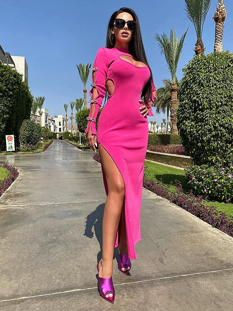 VC-Woman-Sexy-Hollow-Out-Design-Long-Sleeve-Bow-Crystal-Fashion-Party-Wear-Hot-Pink-Bodycon-1