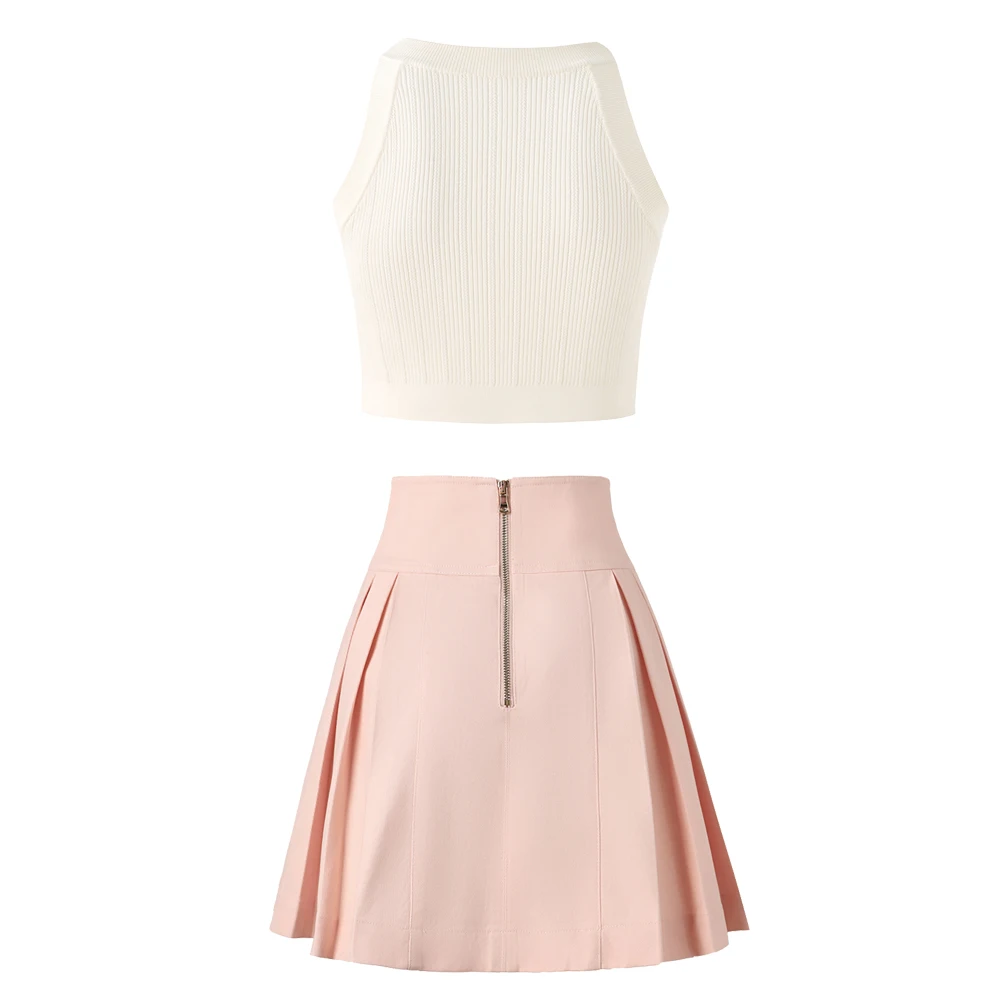 Y2K-Sweet-Design-White-Short-Knitting-Vest-Tops-Dopamine-Pink-A-line-Mini-Denim-Skirt-Sexy