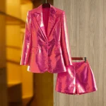 Brand-New-Unique-Party-Style-Bling-Sequins-Cloth-Suit-Single-Button-Blazer-Shorts-Fushcia-Color-Lady-1