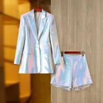 Brand-New-Unique-Party-Style-Bling-Sequins-Cloth-Suit-Single-Button-Blazer-Shorts-Fushcia-Color-Lady-3